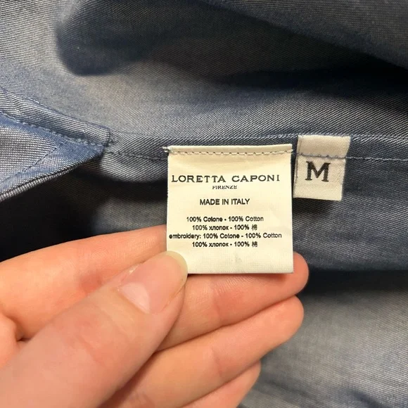 Loretta Caponi Elegant Blue Maxi Dress MockNeck Ruffle Designer Quiet Luxury Med - Picture 13 of 14